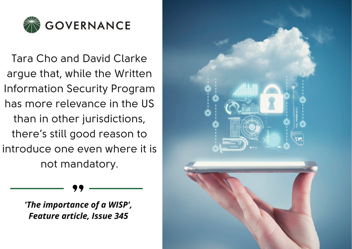 Governance (@_governance) on Twitter photo Offering the very best thought leadership in the corporate governance field, from the latest issue of <a href="/_governance/">Governance</a>, read feature article:
'The importance of a WISP, by Tara Cho and David Clarke here:
governance.co.uk/journals/
#Governance #WISP #security #cybersecurity #corpgov Offering the very best thought leadership in the corporate governance field, from the latest issue of <a href="/_governance/">Governance</a>, read feature article:
'The importance of a WISP, by Tara Cho and David Clarke here:
governance.co.uk/journals/
#Governance #WISP #security #cybersecurity #corpgov