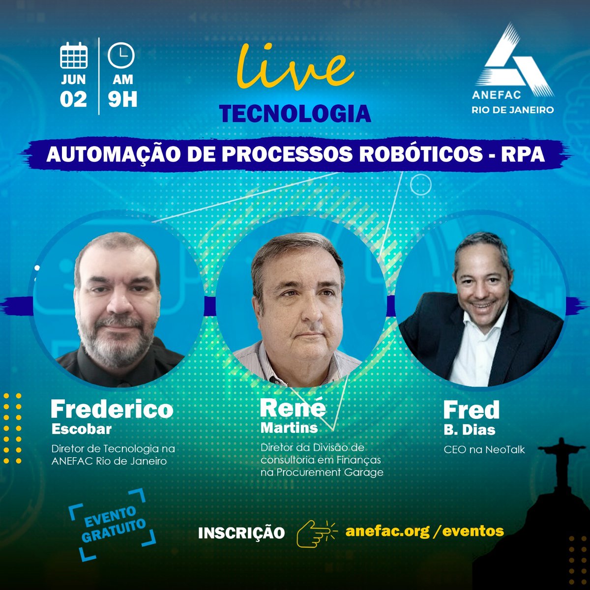 AEGContabil's tweet image. Os especialistas Frederico Escobar, René Martins e Fred B. Dias irão mostrar alternativas para melhorar os processos, bem como a análise de dados da empresa interagindo com as novas tecnologias de inteligência artificial. 👉 inscreva-se: lnkd.in/d8_QFR6b