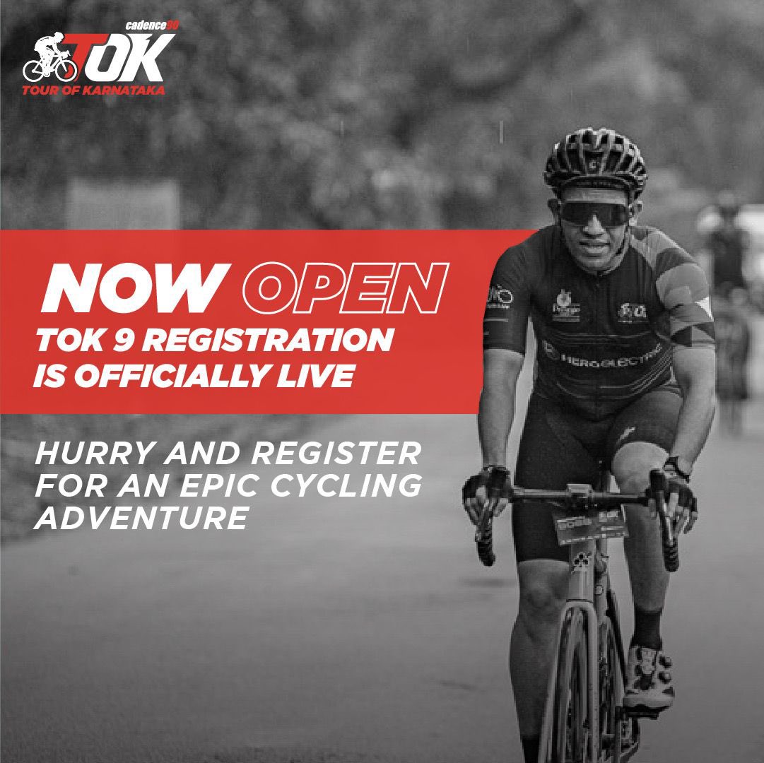 TourOfKarnataka's tweet photo. The wait is over! The registration for TOK 9 is LIVE! Visit our website https://t.co/gZ235t9UoS to registers yourself for a fun filled cycling adventure. #TourofKarnataka #TOK9 #Cadence90 #Registration #CyclingEvent https://t.co/4y5DyH0rQL