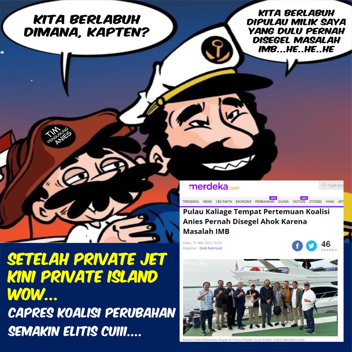 WOW....
Pulau milik pribadi...??
8T itu uang rakyat lho!!
Amit2... jangan sampai capresnya menang bisa hancur nih Indonesia. Yang kaya semakin gendut, yang miskin semakin kurus kering.
Takuttt 🫣...
#JanganSalahPilihPemimpin