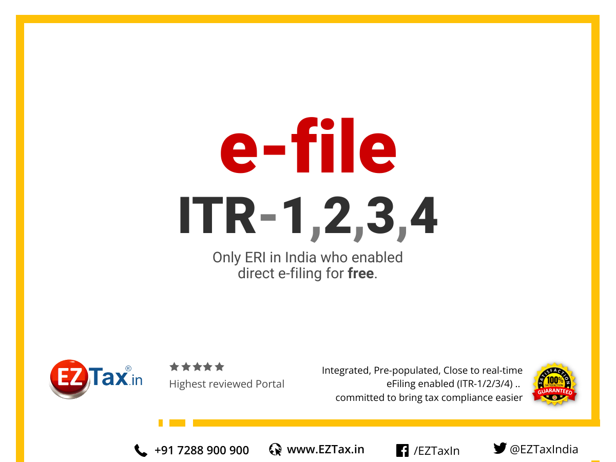 The only e-return intermediary who brought income tax e-filing for free and live since few weeks back.

eztax.in/self

#eztax #incometax #ITR #ITR1 #ITR2 #ITR3 #ITR4 #incometaxreturn
