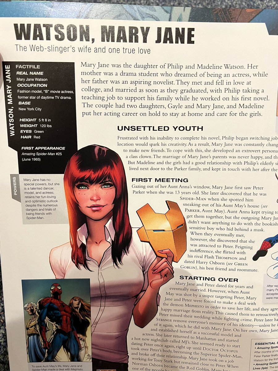 mayday_stan95's tweet photo. Mary Jane isn’t Spider-Man’s girlfriend?

You’re right!

SHE’S HIS FUCKING WIFE!

Even the Marvel Encyclopedia, 2022 Edition says so! https://t.co/xtOh7sQuQG