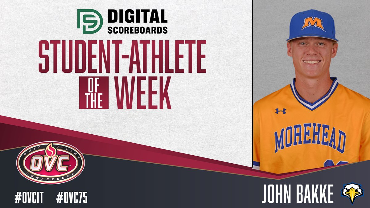 Our @DScoreboards OVC Student-Athlete of the Week is @MSUEaglesBsball
pitcher John Bakke (@JohnBakke26). 

Last year he earned the OVC Academic Medal of Honor for his work in the classroom: bit.ly/3oEaHO6

#OVCit | #OVC75 | @MSUEagles