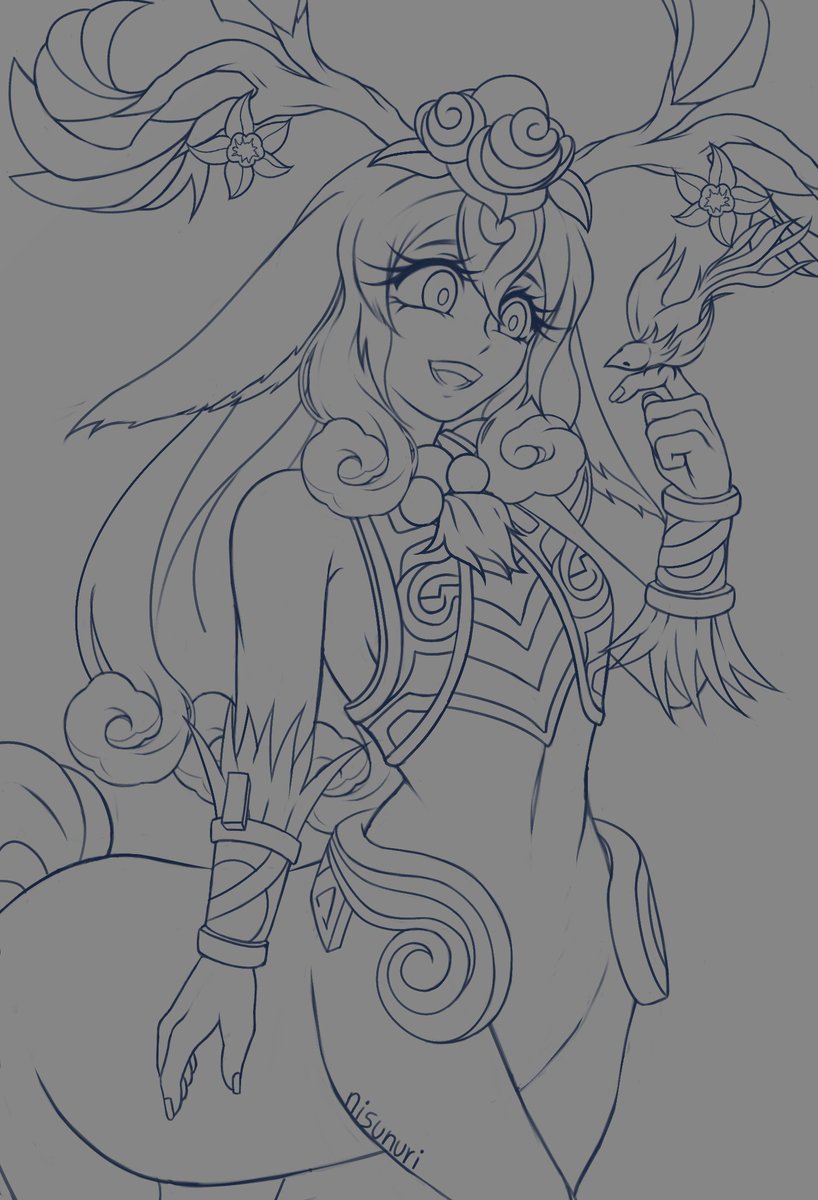 Shan Hai Scrolls Lillia WIP. I'm very happy that Lillia has a new skin! :D ❤❤❤ She's so pretty
I'll paint it later 
#Lillia