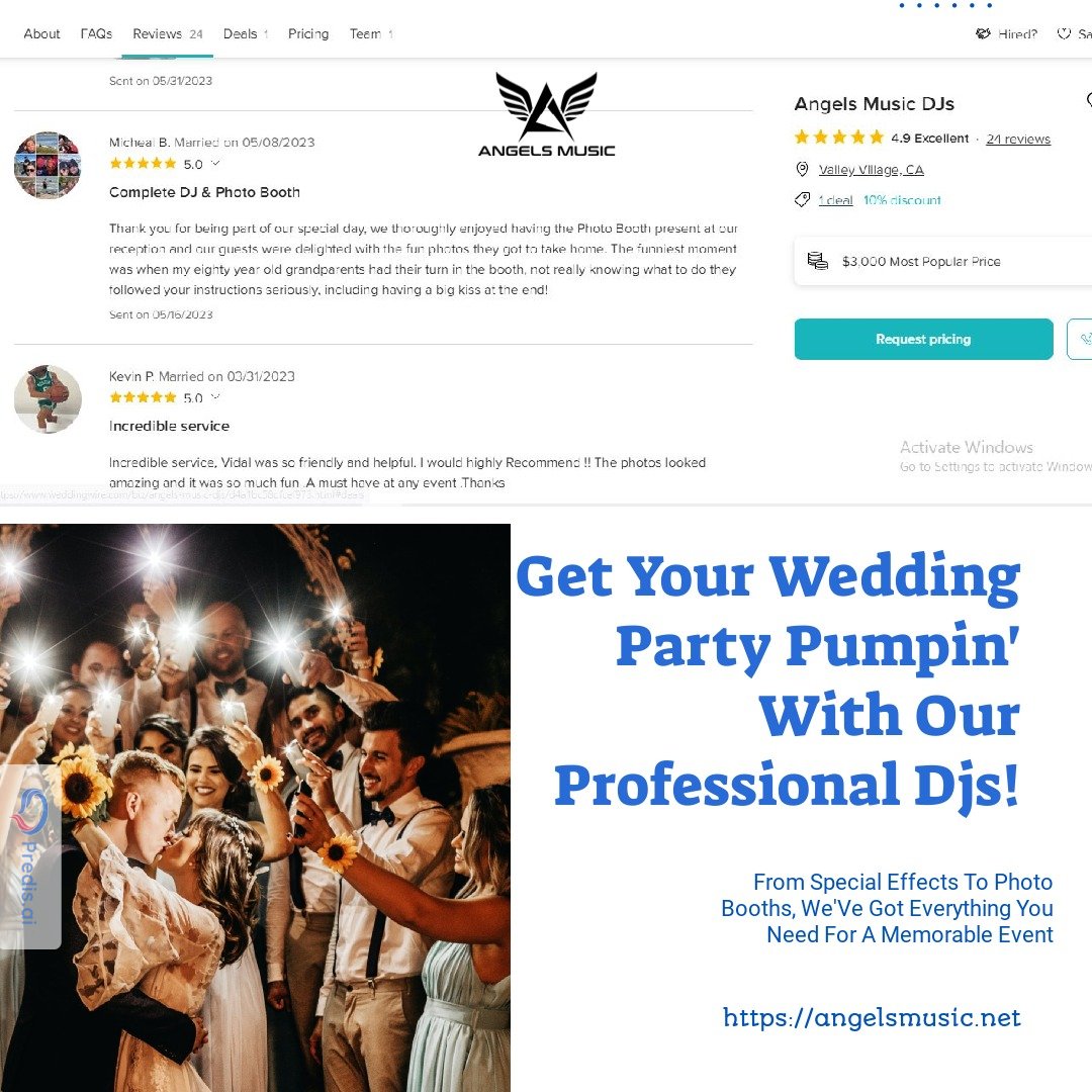 Our Latest Feedback from Valuable Clients at WeddingWire !!
Are you worried about how to make your wedding party enjoyable and memorable for everyone? 

#DJ #WeddingDJ #PhotoBooth #360photobooth #ledscreen #leddancefloor #MC #madewithpredisai