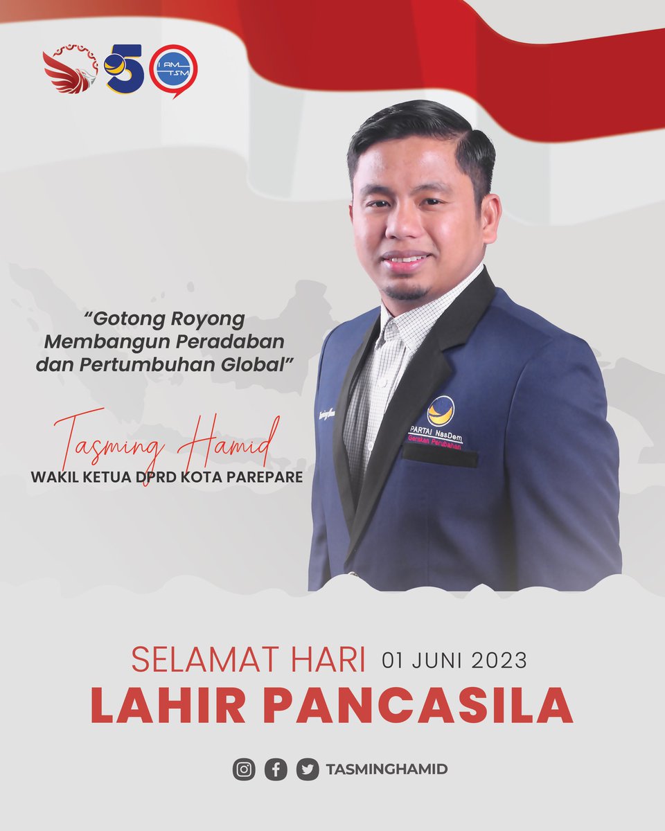 Bersama merayakan Hari Lahir Pancasila 2023, menghormati keberagaman, dan memupuk persatuan. 
 
Selamat memperingati Hari Lahir Pancasila! 
 
#iamtsm #tasminghamidadalahkita 
#HariLahirPancasila2023 #SemangatPancasila