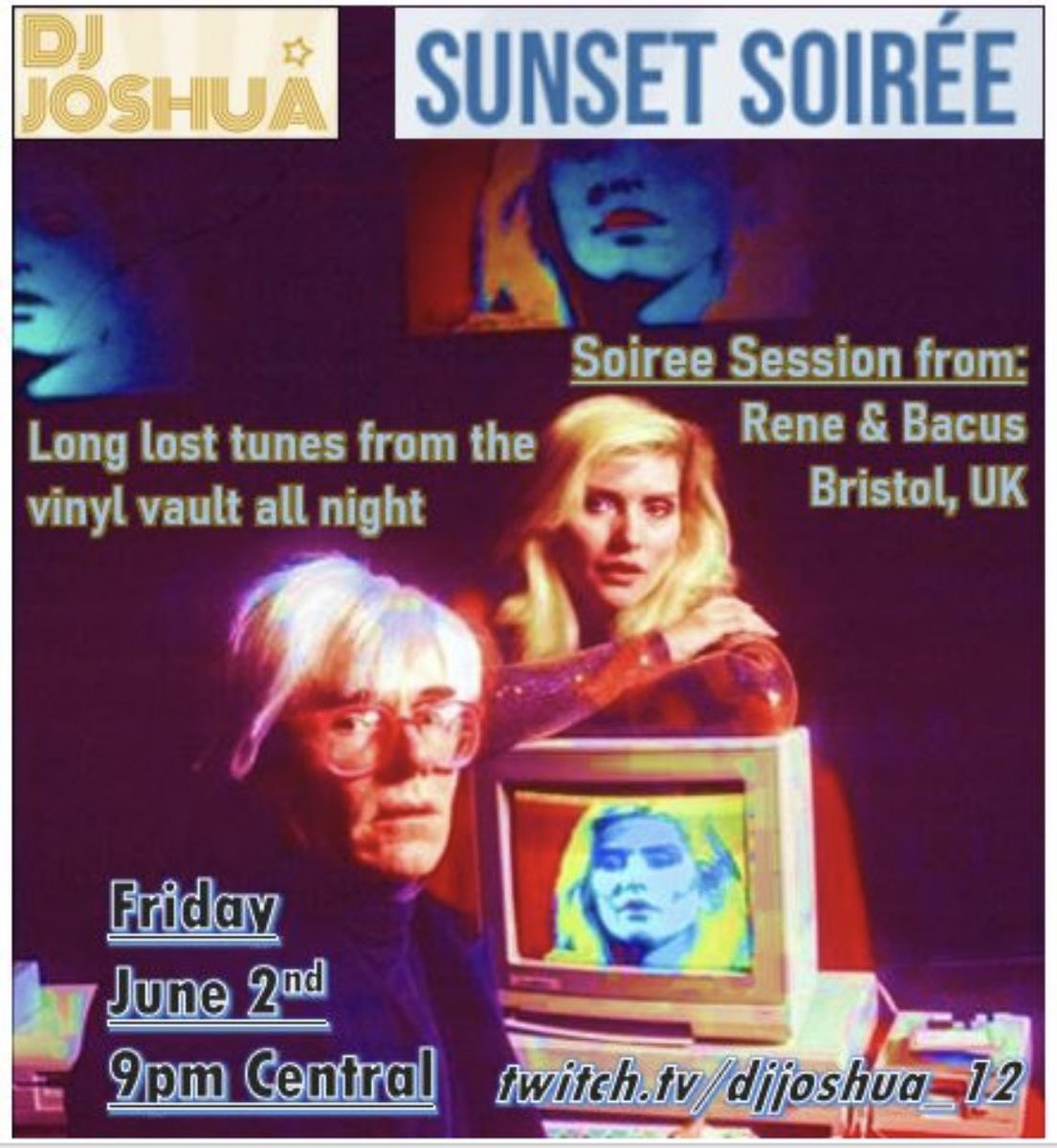 #SunsetSoiree live Friday Night! Special Soiree Session from Rene & Bacus straight outta Bristol, UK. Plus…buried deep house treasures from the #vinylvault all night. Follow at Twitch.tv/djjoshua_12 housemusic #housemusiclovers #disco #deephouse #garageclassics #afrohouse