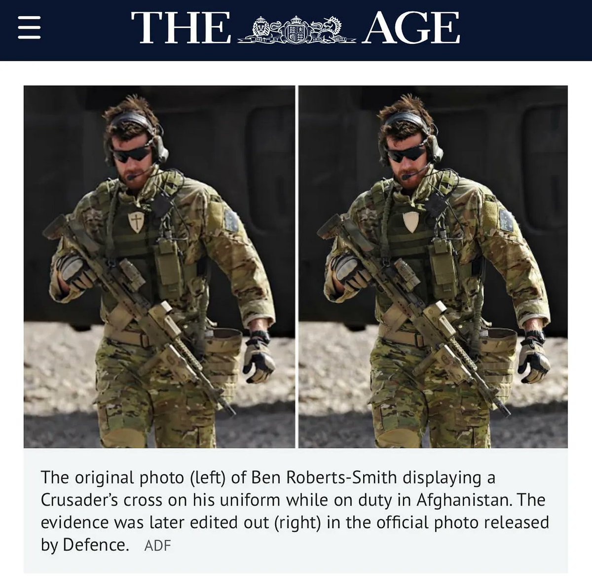 omarsakrpoet's tweet photo. A reminder that this man was photographed proudly wearing a Crusader Cross. A reminder that Defence knew, and airbrushed it out of the official photo they released because evidently, it was just too *cool* not to release. https://t.co/NlpQPcJ82O