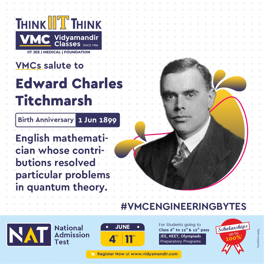 VMC Salute to Edward Charles Titchmarsh English mathematician whose contributions resolved particular problems in quantum theory.

#VMC #VidyamandirClasses #VMCEngineeringBytes #EdwardCharlesTitchmarsh #Mathematician #QuantumTheory #RessolvedParticularProblems
