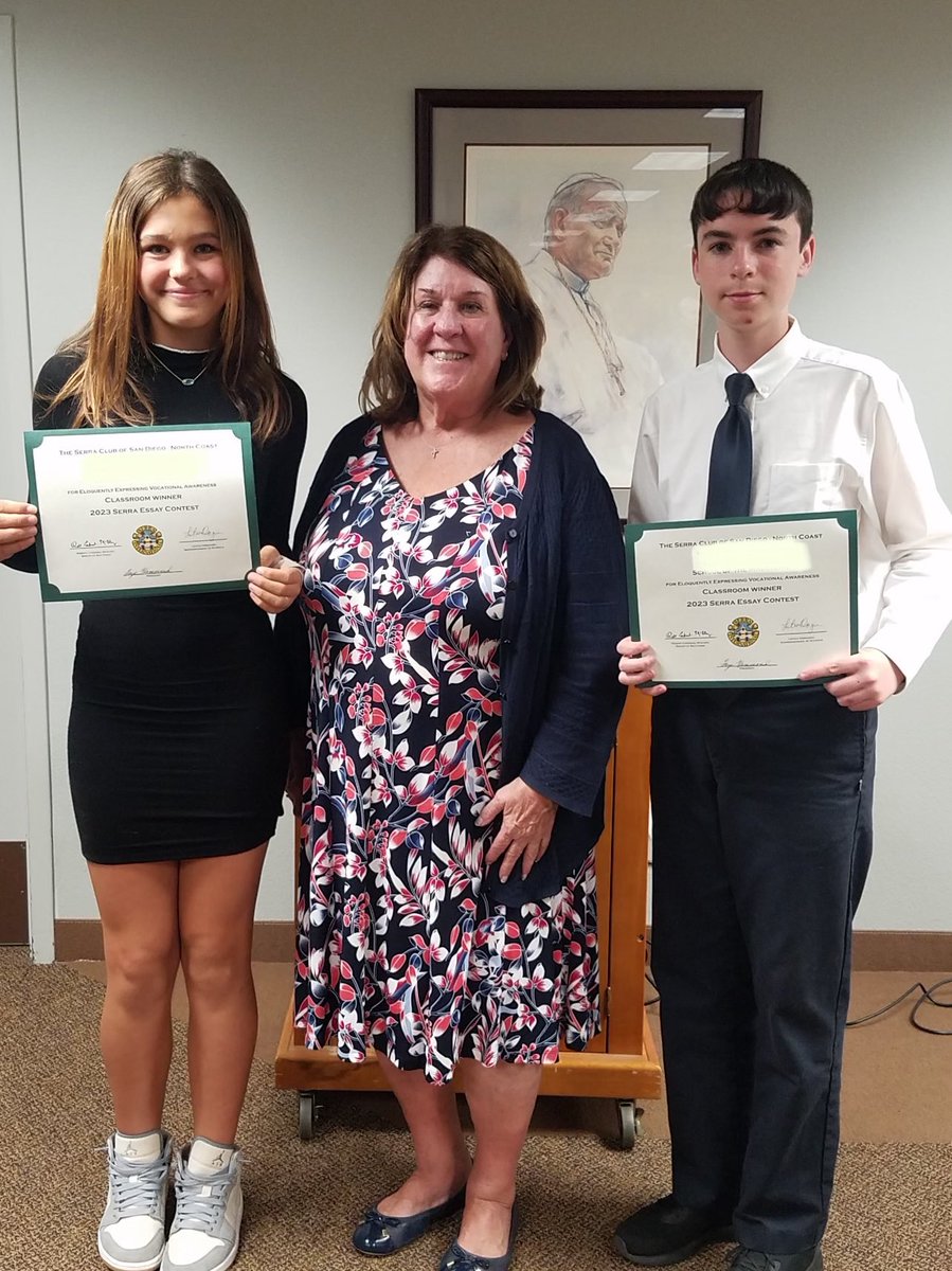 Juliana and Luke were recognized for their Serra Vocation essay at the Diocesan Pastoral Center on Thursday, May 25. Congratulations to these 8th  graders! #sdcatholicschools #catholicschools #sdcatholic