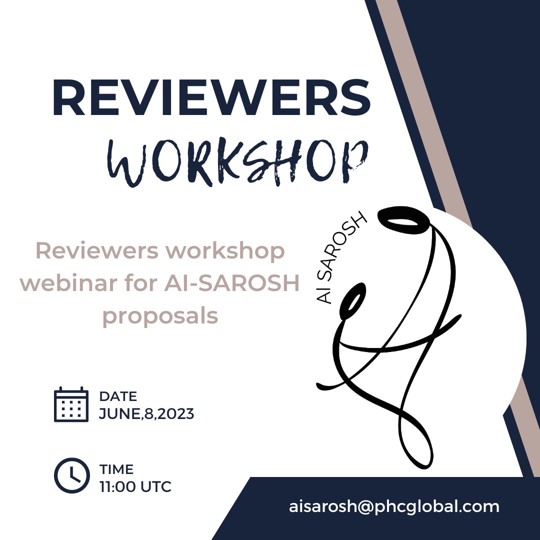 AISarosh (@aisarosh) on Twitter photo 📢Exciting news!! We are having Reviewers Workshop on June 8 to discuss proposal evaluation strategy to choose groundbreaking AI-SAROSH Proposal. 
#aisarosh #AI #SRMH #sexualfact #sexualhealth #artificialintelligence #maternalmentalhealth #maternalhealth #reproductivehealth 📢Exciting news!! We are having Reviewers Workshop on June 8 to discuss proposal evaluation strategy to choose groundbreaking AI-SAROSH Proposal. 
#aisarosh #AI #SRMH #sexualfact #sexualhealth #artificialintelligence #maternalmentalhealth #maternalhealth #reproductivehealth