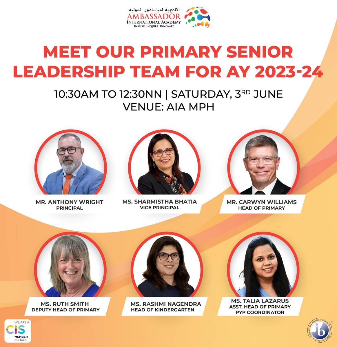 📣 Join us for a cup of coffee and get to know our Senior and Middle Leadership Team members! ☕️🌟
 
#AIADubai #AIACommunity #ibschool #ibeducation #dubaischools #dubaieducation #parentengagement #newleadership #excitingtimesahead