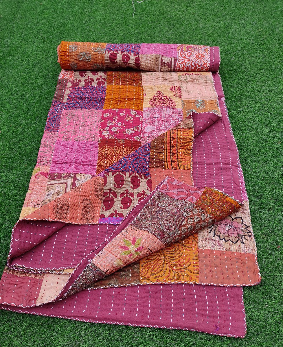 Excited to share the latest addition to my #etsy shop: Patchwork Quilt Handmade Throw Reversible Blanket Wholesale Lot Vintage Kantha Quilt, Sari Coverlet, Sundance Kantha Throw Recycle Fabric etsy.me/3MC8k6g #kanthaquiltqueen #reversiblekantha #vintagequilts #