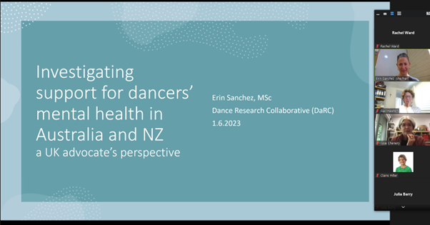 Dance Research Collaborative (DaRC) (@darc_aus) on Twitter photo Such a pleasure to welcome the wonderful <a href="/eirinn_sanchez/">Erin Sanchez</a> to speak with @darc_aus today on ‘Investigating support for dancers’ mental health in Australia and NZ: a UK advocate’s perspective’. Thank you for sharing your passion and expertise in this space. <a href="/onedanceuk/">One Dance UK</a>, <a href="/NIDMS_/">NIDMS</a> Such a pleasure to welcome the wonderful <a href="/eirinn_sanchez/">Erin Sanchez</a> to speak with @darc_aus today on ‘Investigating support for dancers’ mental health in Australia and NZ: a UK advocate’s perspective’. Thank you for sharing your passion and expertise in this space. <a href="/onedanceuk/">One Dance UK</a>, <a href="/NIDMS_/">NIDMS</a>