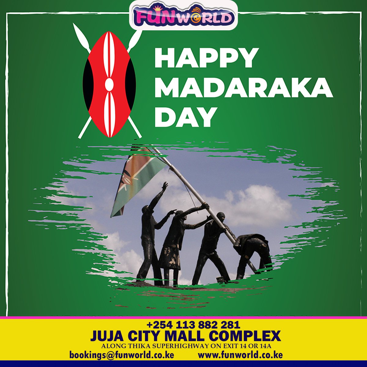 We have come along way and we are grateful for those who put their lives in the line for our freedom.

Contact us on +254 113 882 281.
Email: info@funworld.co.ke 
Website: funworld.co.ke 

#FunworldAmusementpark #TheFunworldExperience  #MadarakaDay2023
