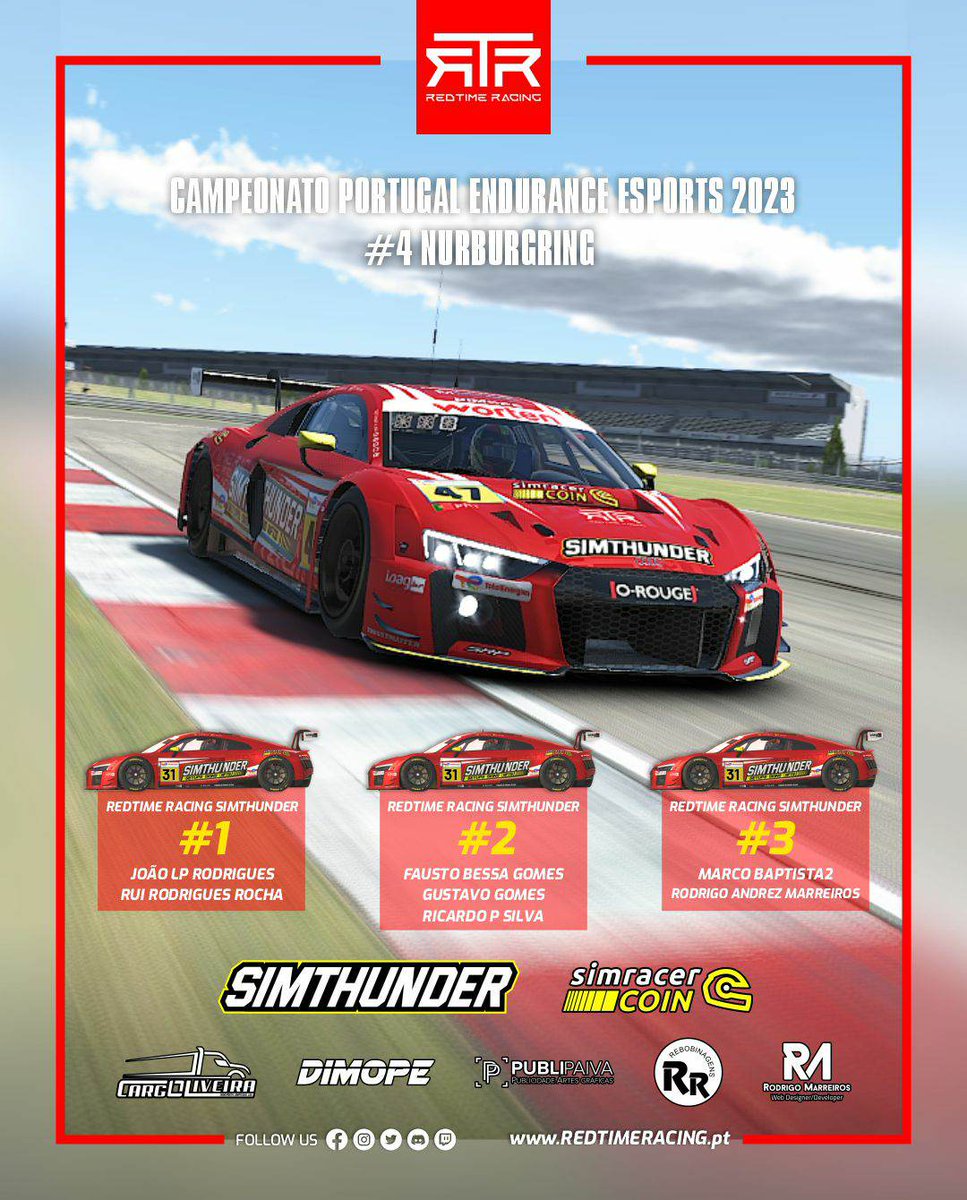 RedTime Racing (@redtimeracing) on Twitter photo FPAK ENDURANCE RACE 4 NURBURGRING – REDTIME SIMTHUNDER READY FOR THE CHALLENGE
Div. 1 broadcast MEO 110 + NOS 503 or Twitch (twitch.tv/advncesic).
#fpak #esports #esportsportugal #iracingofficial #simracercoin #simthunder <a href="/advnce/">rodrigo yantos</a>.sic #ACP #Worten <a href="/wortenpt/">Worten Portugal</a> FPAK ENDURANCE RACE 4 NURBURGRING – REDTIME SIMTHUNDER READY FOR THE CHALLENGE
Div. 1 broadcast MEO 110 + NOS 503 or Twitch (twitch.tv/advncesic).
#fpak #esports #esportsportugal #iracingofficial #simracercoin #simthunder <a href="/advnce/">rodrigo yantos</a>.sic #ACP #Worten <a href="/wortenpt/">Worten Portugal</a>