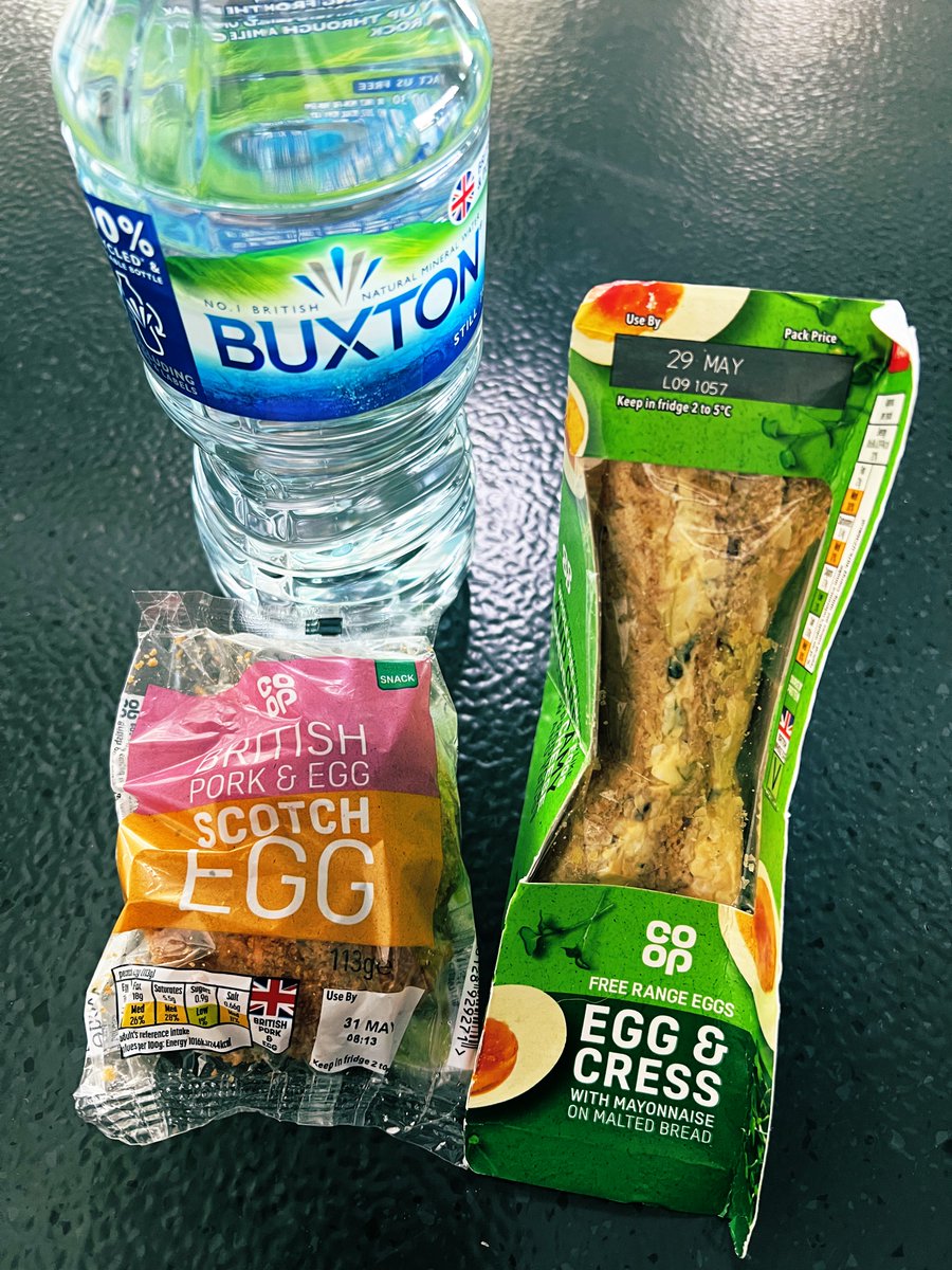 Closing out the journey in the UK this with a #ScotchEgg, #EggCress sandwich & some @buxtonwater! The Scott Egg was a rather enjoyable snack (breading outside, pork inside all wrapping a hard boiled egg). 👌🏼 #lunch You’ll have fun here @SeriouslyDaysha! 😋