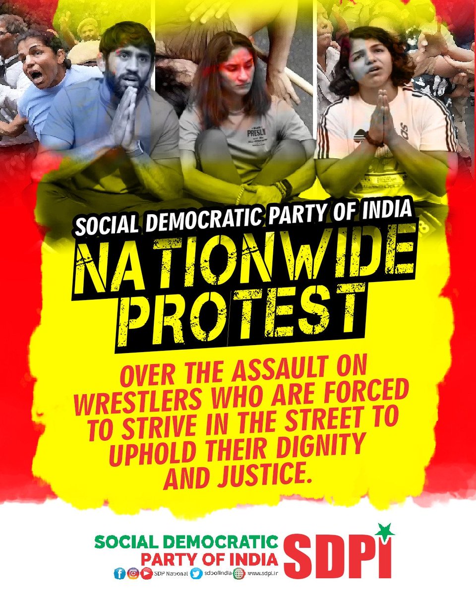 sdpofindia's tweet photo. Nationwide protest over the assault on wrestlers who are forced to strive in the street to uphold their dignity and justice.
#WrestlerProtests https://t.co/6erSsMY7AX