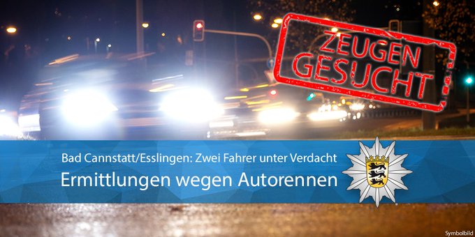#BadCannstatt #Esslingen Zwei Autofahrer sollen sich am Montag ein Rennen ...
