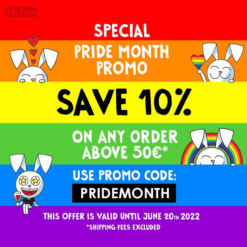 Happy Pride Month 🐰🌈

➡️ Celebrate Pride Month with #CartoonCalledLife. Shop with us and save 10% on your order with the promo code PRIDEMONTH. Valid on orders above 60€, shipping fees excluded.

#Pride2023 #cartoongay #gayshop #rainbow #Bunny #artist #gay #lgbt #LGBTQIA…