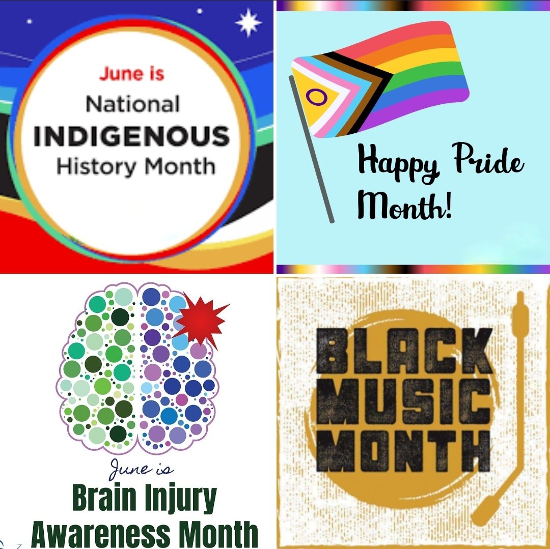 Hello, June! So much to celebrate and learn this month. #June #IndigenousHistoryMonth #Pride #braininjuryawareness #Blackmusic #inclusion