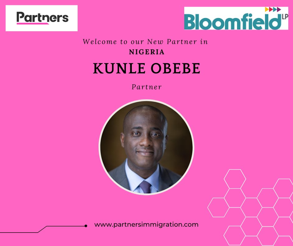 We are thrilled to announce that @kunleobebe from  Bloomfield LP in #Nigeria is joining our Partners Immigration Network!

#KunleObebe #PartnersImmigration #PartnersImmigrationNetwork #immigration #WorkPermits #GlobalNetwork #skilledmigration #GlobalImmigrationNetwork