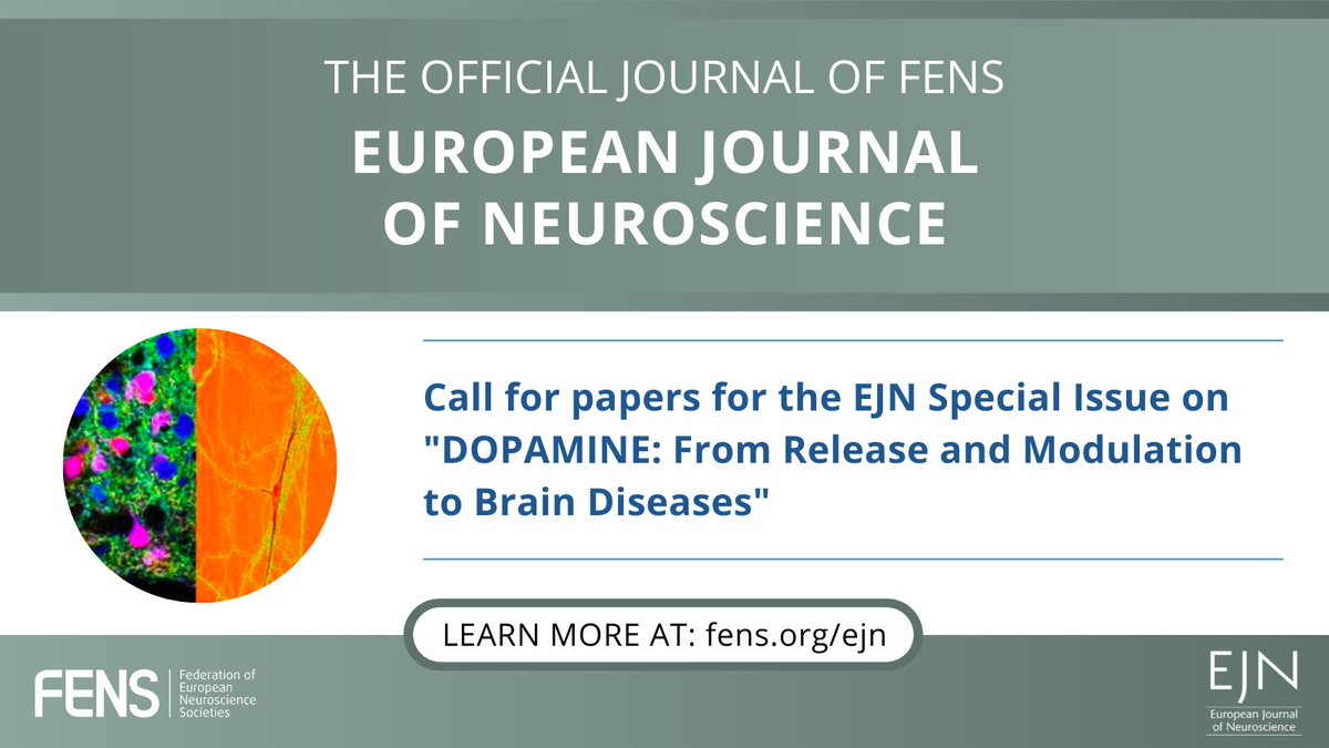 FENS (@fensorg) on Twitter photo 📤 Calling all #scientists! <a href="/EJNeuroscience/">European Journal of Neuroscience</a> #CallforPapers on “DOPAMINE: From Release and Modulation to Brain Diseases”. Explore the fascinating world of dopamine biology and its functions in the #nervous system.
👉 loom.ly/Co4f-2E
👉 Submission deadline: 31 July 2023 📤 Calling all #scientists! <a href="/EJNeuroscience/">European Journal of Neuroscience</a> #CallforPapers on “DOPAMINE: From Release and Modulation to Brain Diseases”. Explore the fascinating world of dopamine biology and its functions in the #nervous system.
👉 loom.ly/Co4f-2E
👉 Submission deadline: 31 July 2023