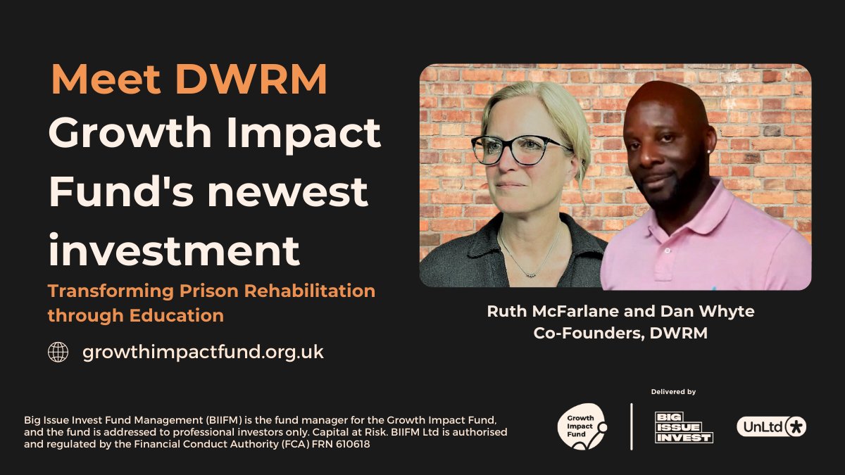 As an investor in the #GrowthImpactFund, it's great to see their newest investment in @DWRM_CIC🎉
DWRM supports people in prison to access education + aim to support 25% of the prison population within the next decade.
shorturl.at/ehpwX
#DormantAssets @UnLtd @BigIssueInvest