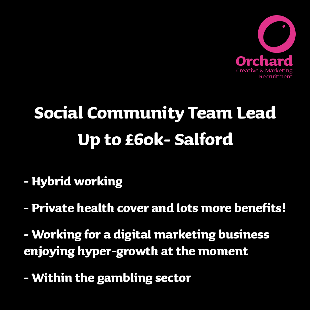 🚨 Social Community Team Lead 🚨linktr.ee/orchardmanches… 🤩 Up to £60k ~ Salford 🤩 ✅ Hybrid working ✅ Great benefits package ✅ Working for a global digital marketing agency experiencing hyper-growth! For more information, follow the link below 👇 #hiring #hiringnow