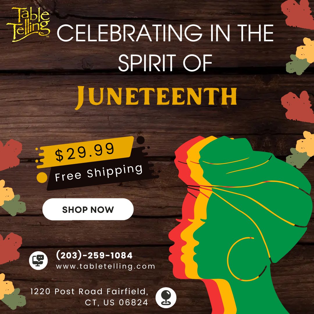 TableTelling's tweet image. Juneteenth is the perfect time to recapture the oneness, unity, freedom, and family that previous generations enjoyed. Celebrate with your family at the dinner table.

Buy Now: tabletelling.com/shop

#dinning #dinningset #Juneteenth #family #familytime #familycelebration