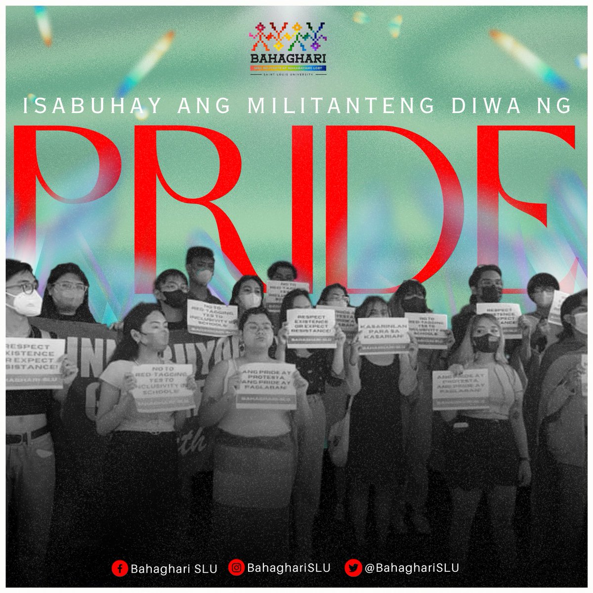BahaghariSLU's tweet image. 𝗜𝗦𝗔𝗕𝗨𝗛𝗔𝗬 𝗔𝗡𝗚 𝗠𝗜𝗟𝗜𝗧𝗔𝗡𝗧𝗘𝗡𝗚 𝗗𝗜𝗪𝗔 𝗡𝗚 𝗣𝗥𝗜𝗗𝗘! 🏳️‍🌈

Full statement here: m.facebook.com/story.php?stor…

#PrideIsAProtest
#PrideIsMilitant
#Pride2023