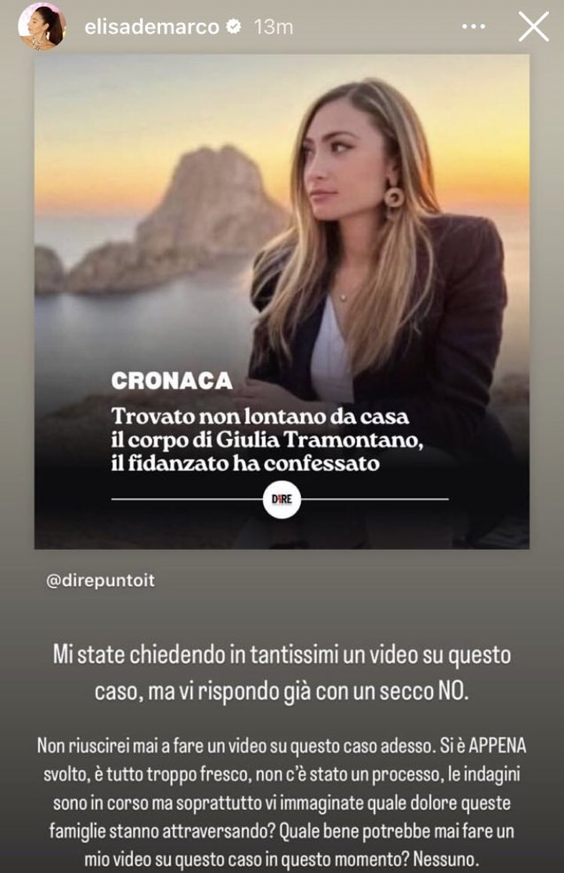 non le persone che chiedono già ad Elisa true crime un video su Giulia tramontano 

MA NON VI VERGOGNATE??????MA COME VI VIENE IN MENTE?????