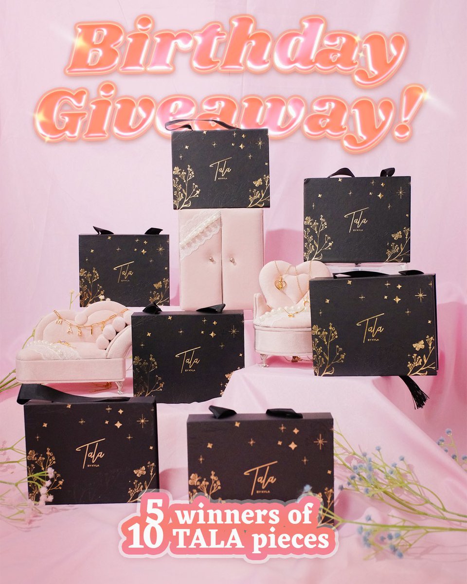 talabykyla's tweet image. 💖✨ TALA TURNS FIVE THIS MONTH! ✨💖

We’ll be giving away TEN TALA PIECES OF YOUR CHOICE to FIVE WINNERS! 🥳

All you have to do is: 

1. RT this 💌

2. FOLLOW us in our social media accounts (You get bonus points if you’re a top fan and we always see you in our notifs!) 😉