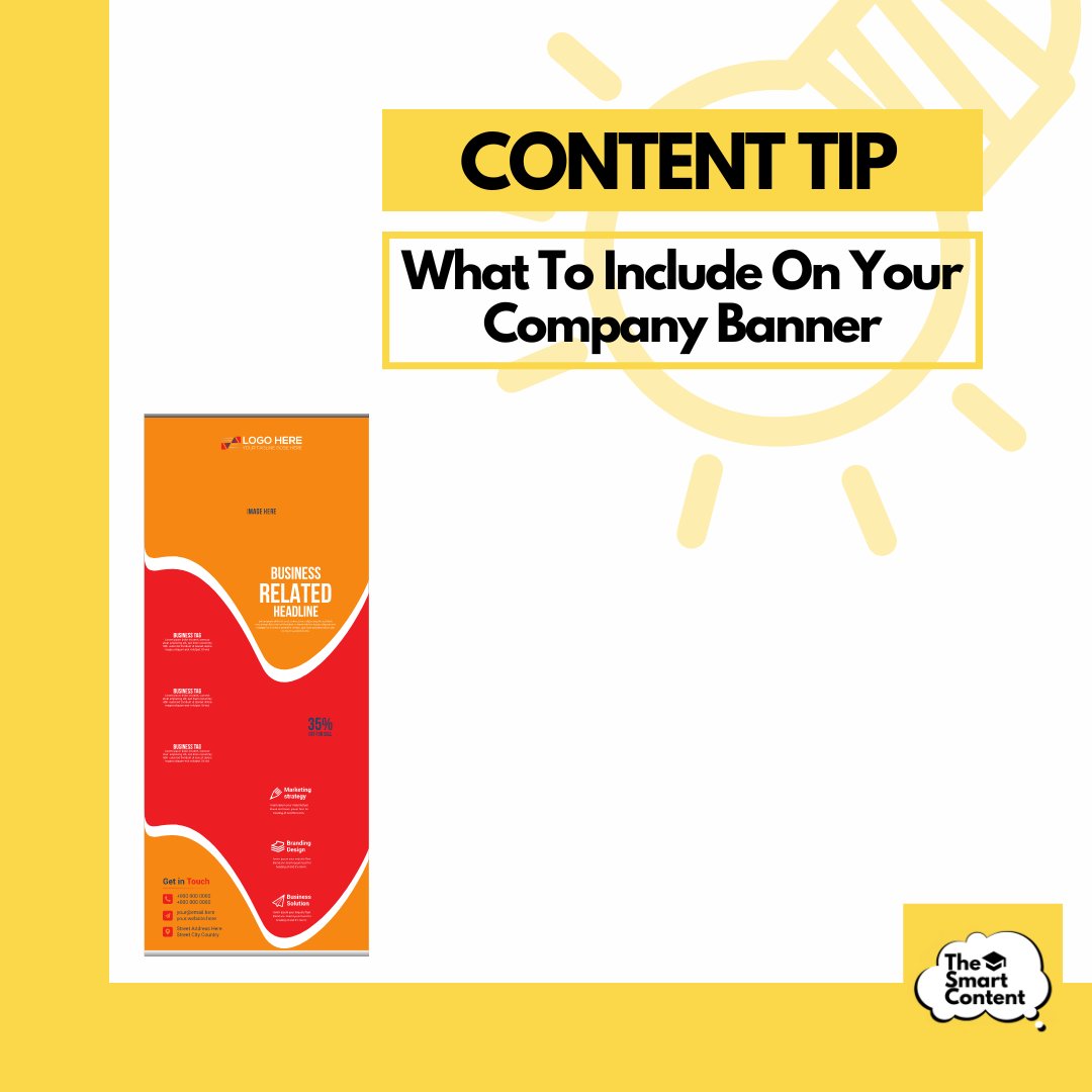 What To Include On Your Company Banner 

👉 Keep your message concise and impactful, highlighting your unique selling proposition.

Discover more on our Facebook post - facebook.com/TheSmartConten…

#businessbanner #branding #marketingtips #thesmartcontent