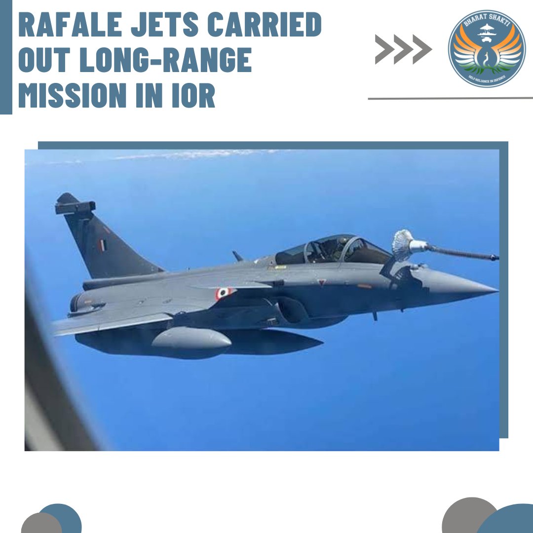 In pics | 4 Rafale jets carried out a long-range mission in IOR for over 6 hours on May 31.

📷 <a href="/IAF_MCC/">Indian Air Force</a>