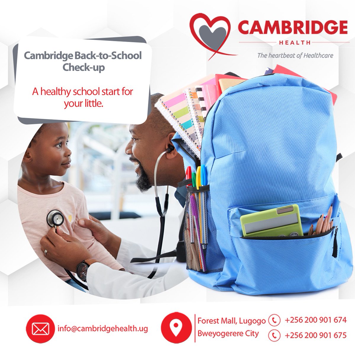 A brilliant mind starts with a healthy body!

Check in with us for your child's Back to School Health Check-up.

#CambridgeHealth #backtoschool #healthcheckup #thebest #premiumquality