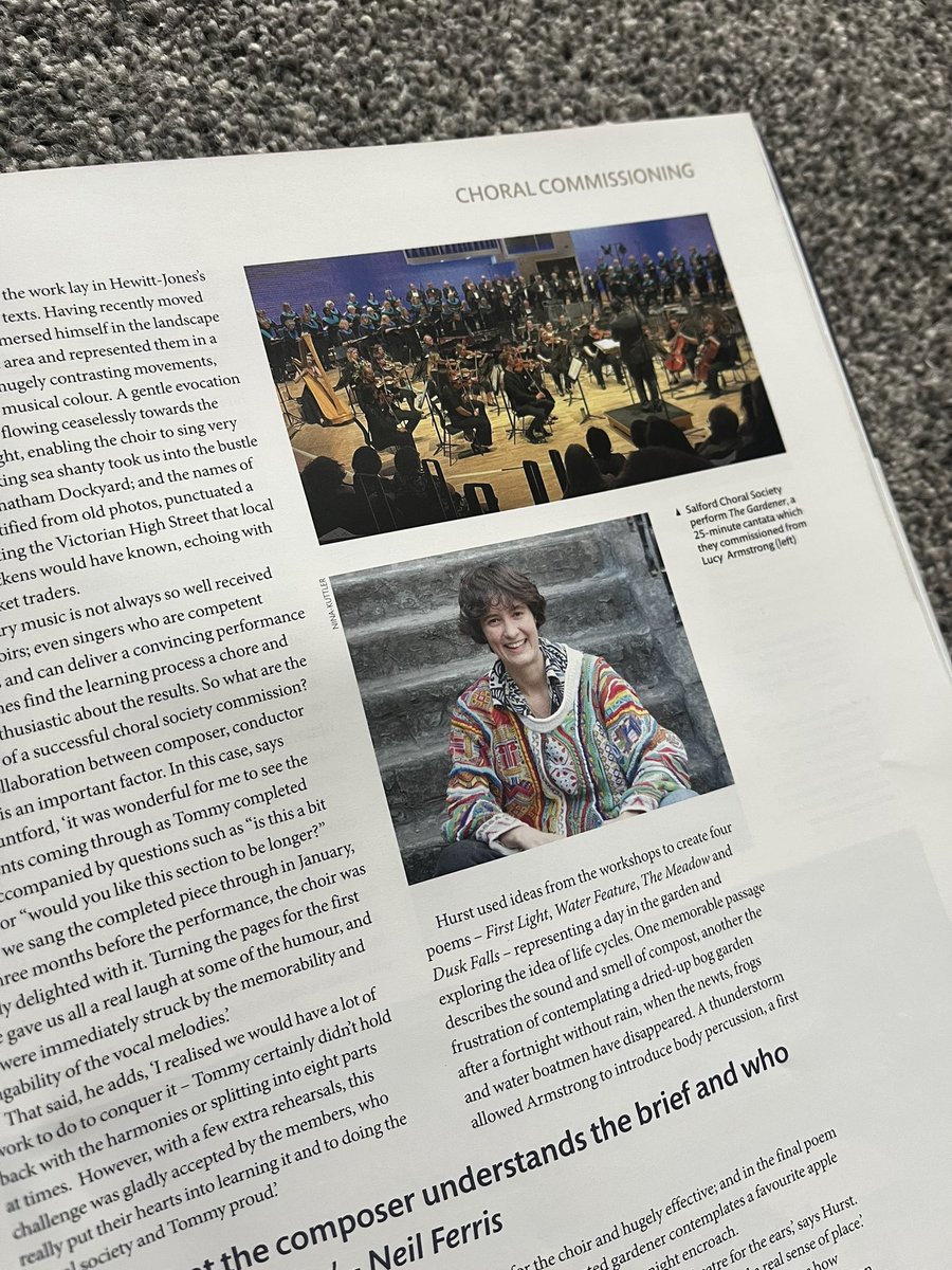 Really lovely to see @SalfordChoral recently commission mentioned in @silverlawn article in @ChoirandOrgan 

This was a wonderful project where we left religious text at the door and developed a new work with the choir’s input. 

#conductor #newwork #femalewriters #femalecomposer
