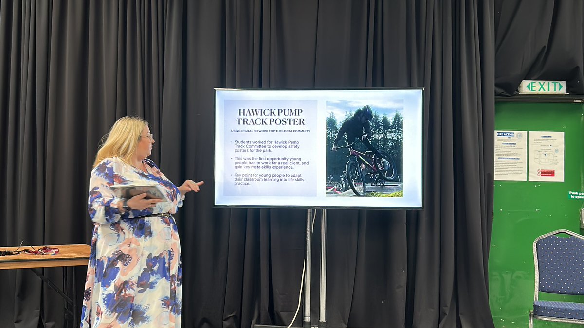 Linzi_Holliday's tweet image. @Hawick_HS’s Mrs Anderson shared the HHS Digital Creative Arts course at the Inspiring Festival today. Showing how she is getting learners workplace ready for digital careers 
Using real life experiences + industry links. Fab work from our Learners - so inspirational. #HEARD