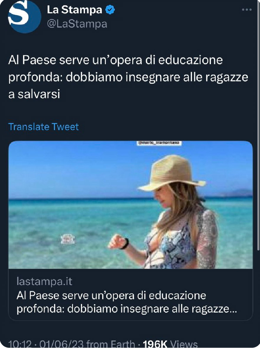 Marteena84's tweet image. Fantastica @LaStampa che, dopo questo capolavoro di analisi sociologica e la pioggia di sterco conseguente, cancella il tweet. Magari potremmo iniziare ad educare gli uomini ad uscire dal pleistocene #losapevamotutte
