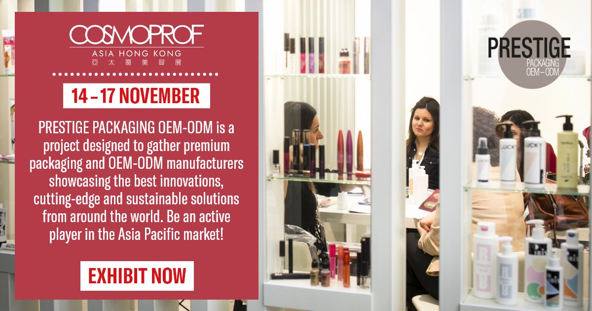 Are you interested in exhibiting in the area dedicated to premium packaging and OEM-ODM? Do not miss the chance to expand your business in the second largest consumer market in the world!

Join #PrestigePackagingOEMODM special area 👉 bit.ly/3FCA9Is

#CosmoprofAsia