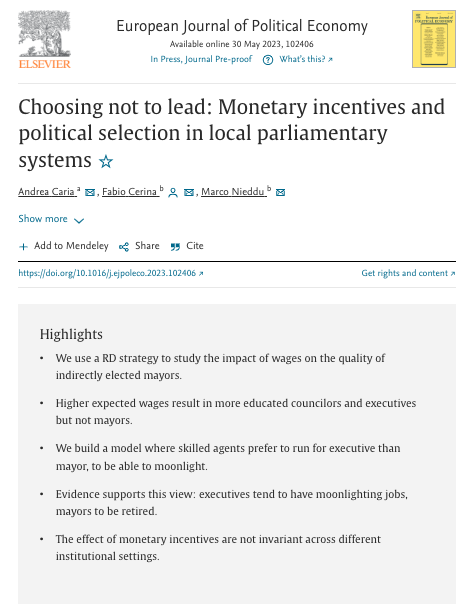 marcnieddu's tweet photo. Great news to start the summer! Our paper (with @cerfaust & @AndreaCaria2) has just been accepted at the European Journal of Political Economy. Highlights 👇, paper 👉 https://t.co/xL4nnsV18p.
#econtwitter #EJPE #politicaleconomy https://t.co/U8BHa0iUwH