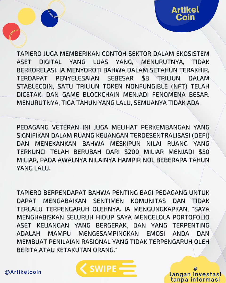 artikelcoin's tweet photo. Pedagang Veteran Dan Tapiero Bagikan Kunci Sukses dalam Navigasi Pasar Cryptocurrency
#PedagangVeteran #PenilaianRasional #NavigasiPasaranCrypto #RuangCryptoBerkembang #PasarCryptocurrency #DeFi #Stablecoin #NFT #GameBlockchain #KetakutanOrang #PasarBeruangSelesai #bitcoin
~N https://t.co/KO6T1YsDl4