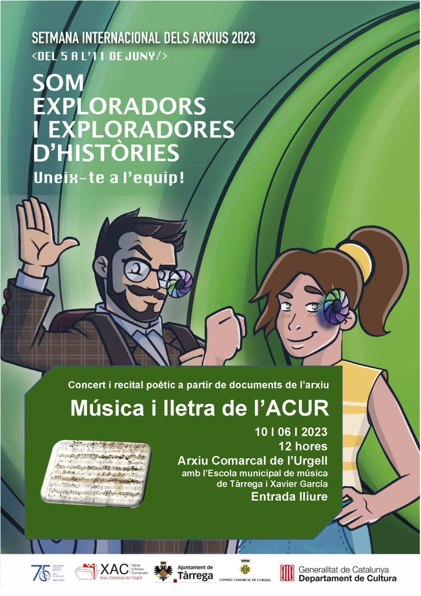 Arriba la Setmana Internacional dels Arxius! 
Enguany l'@aclurgell organitza un concert i recital poètic amb documentació de l'arxiu #SIA2023 #IAW2023 #XAC
📌Dissabte 10/06, 12 h. Activitat gratuïta
@patrimonigencat @ajtarrega @CulturaTarrega @cc_urgell @novatarrega @RadioTarrega