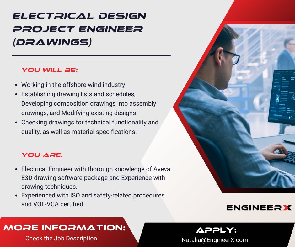 ❗New Position for Electrical Design Project Engineer❗

👉🏼 Check the job description for more details:
lnkd.in/eyWWScJ6

✉️ Apply: Natalia@EngineerX.com

#Belgiumjobs #Engineeringjobs #recruiting #electricalengineer  #Electricaldesign #EngineerX #offshore #windindustry…