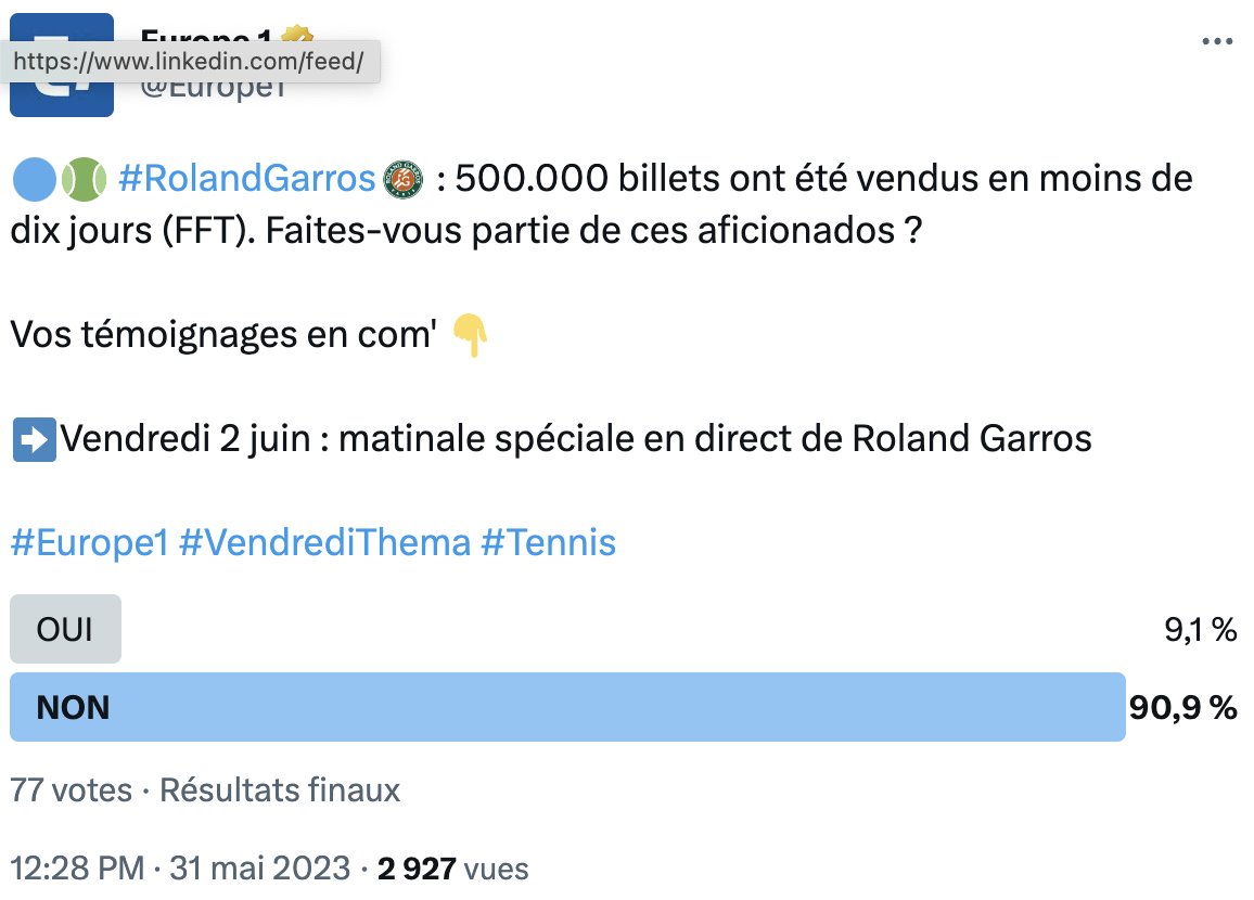 🔵🎾 Matinale spéciale en direct de Roland Garros

➡️ Rendez-vous ce vendredi sur #Europe1 

📌 7h10 : @nicolasSQD, directeur technique national de la @FFTennis

📌 8h40 : @GillesMoretton, président de la @FFTennis

#VendrediThema #RolandGarros