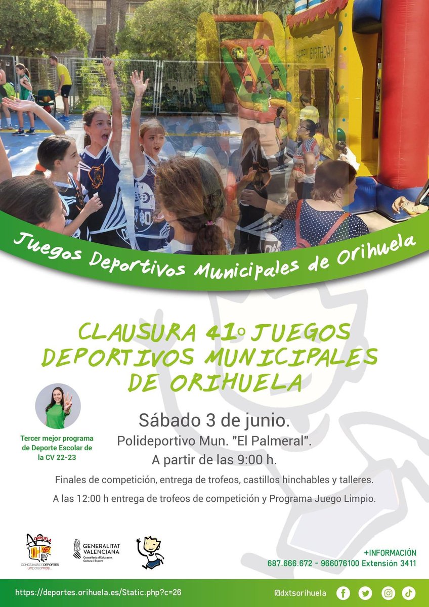 🏀⚽️¡SANTO DOMINGO PARTICIPARÁ UN AÑO MÁS EN LA CLAUSURA DE LOS JUEGOS DEPORTIVOS MUNICIPALES!⚽️🏀
➡️ El próximo sábado 03 se celebrará la Clausura de los 41º Juegos Deportivos Municipales. 
bit.ly/3N06DB7

#DeporteEscolar #JuegosDeportivosMunicipales <a href="/dxtsorihuela/">Deportes Orihuela</a>