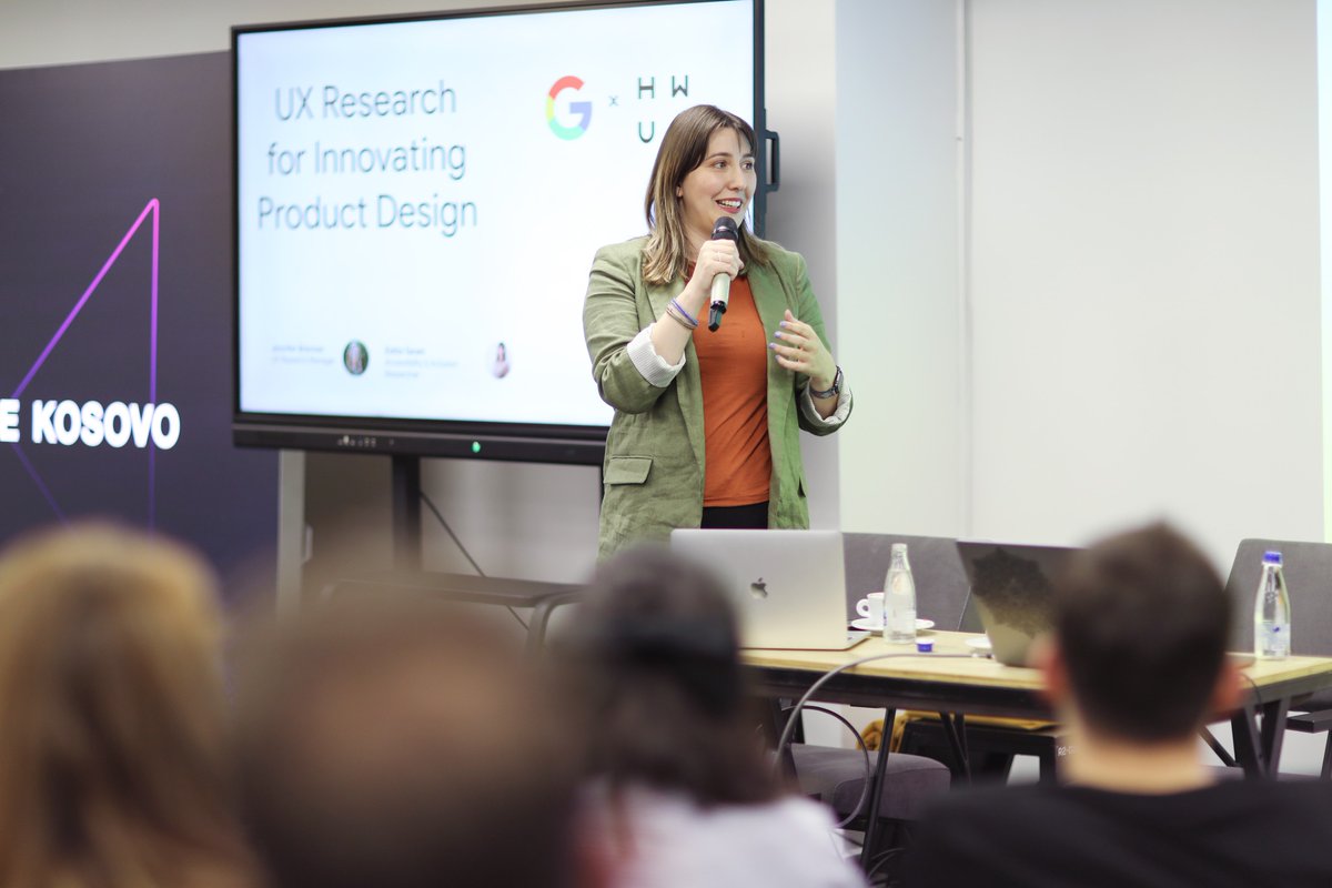 Shpend_Lila's tweet photo. This is how we do it! Great #StartupGrind chapter @ICKosovo with the Google's UX Research Manager, Jennifer M. Brennan and our very own @elditatarani. Room full of designers, product managers, business executives. As the Emerging Europe emphasis, Kosovo ICT sector is booming! https://t.co/oHcG06E4Nq