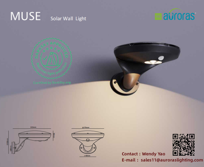 MUSE
Certified by IDA and features a 2200K color temperature that is better for protecting animal eyes as well as IK10 vandal resistance and offers 5-year warranty. 

Wendy 
E-mail ：sales11@auroraslighting.com

#solarlamp #walllight #solarwalllight #darksky #ida  #environmental