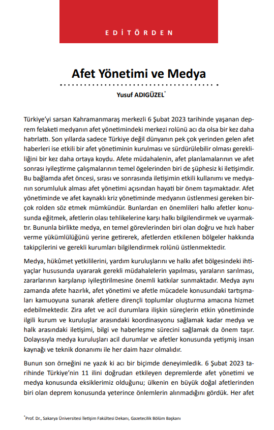Adiguzel_Yusuf's tweet photo. TRT AKADEMİ YENİ SAYI
AFET YÖNETİMİ VE MEDYA

TRT Akademi Dergisi Mayıs 2023 tarihli son sayısında,
6 Şubat depreminin etkileri henüz devam ederken, 
Afet Yönetimi ve Medya dosya konusuyla karşımızda.

Dergi tam sayısı burada:
https://t.co/y8EvMUlrLO https://t.co/xEyBkAl4mI