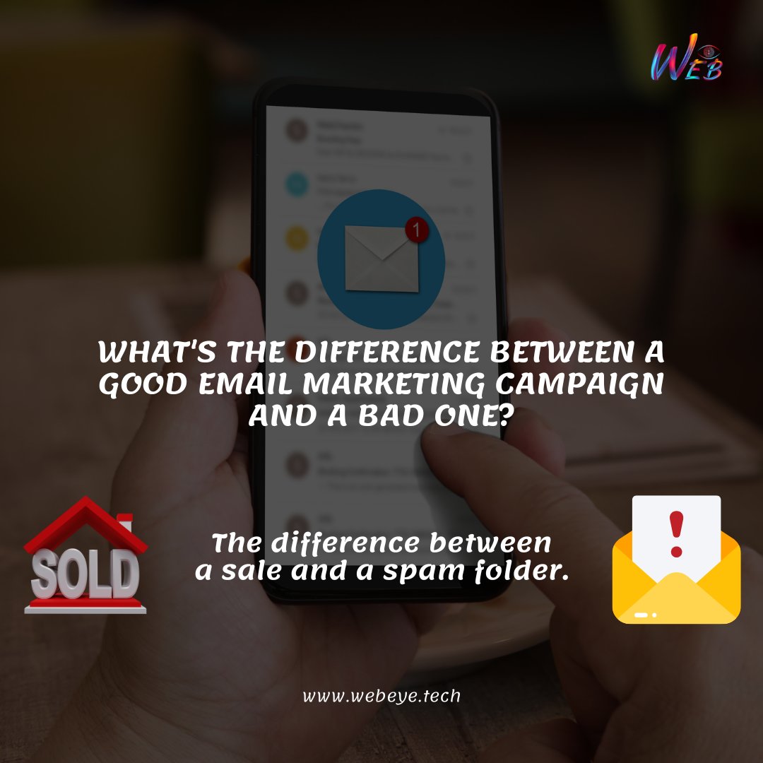 𝗪𝗵𝗮𝘁'𝘀 𝘁𝗵𝗲 𝗱𝗶𝗳𝗳𝗲𝗿𝗲𝗻𝗰𝗲 𝗯𝗲𝘁𝘄𝗲𝗲𝗻 𝗮 𝗴𝗼𝗼𝗱 𝗲𝗺𝗮𝗶𝗹 𝗺𝗮𝗿𝗸𝗲𝘁𝗶𝗻𝗴 𝗰𝗮𝗺𝗽𝗮𝗶𝗴𝗻 𝗮𝗻𝗱 𝗮 𝗯𝗮𝗱 𝗼𝗻𝗲? 

The difference between a sale and a spam folder 

#marketinghumor  #emailmarketing #digitalmarketing
Webeye.tech